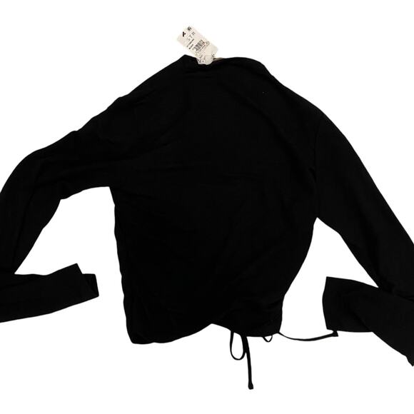 ASTR the Label Asymmetrical Black Long Sleeve Ruched Top V Neck Size Medium - Picture 6 of 11